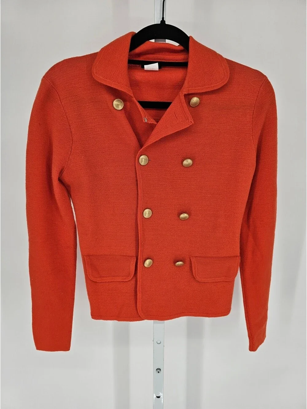 J Crew Womens Sz S 100% Merino Wool Double Breasted Jacket Coral and Gold